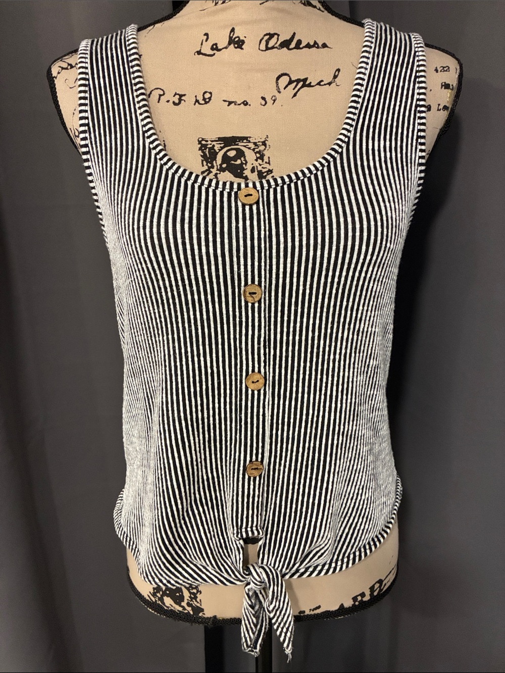 Caution To The Wind Black & White Striped Tie-Front Tank